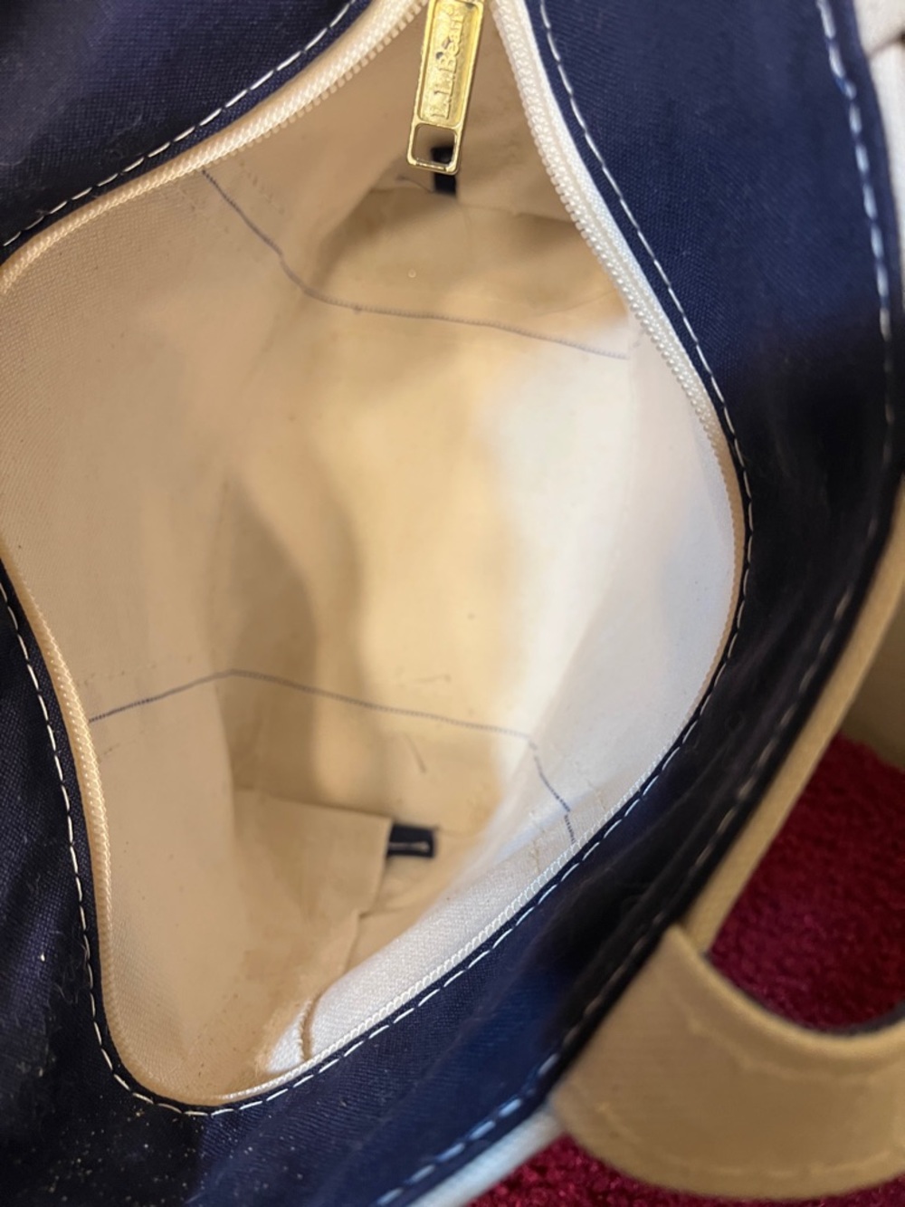 Vintage 90s LL Bean Made In USA Boat and Tote Small Tote Bag Purse Navy Cream - Picture 14 of 16